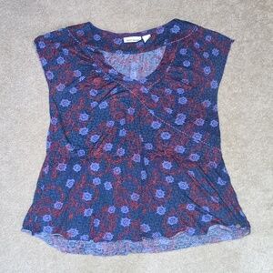 Dkny Navy Blue Top with Red Floral Print
